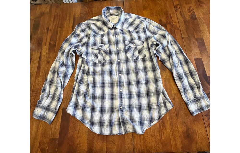 American Eagle Mens L Vintage Fit Plaid Pearl Snap Western Shirt Long Sleeve
